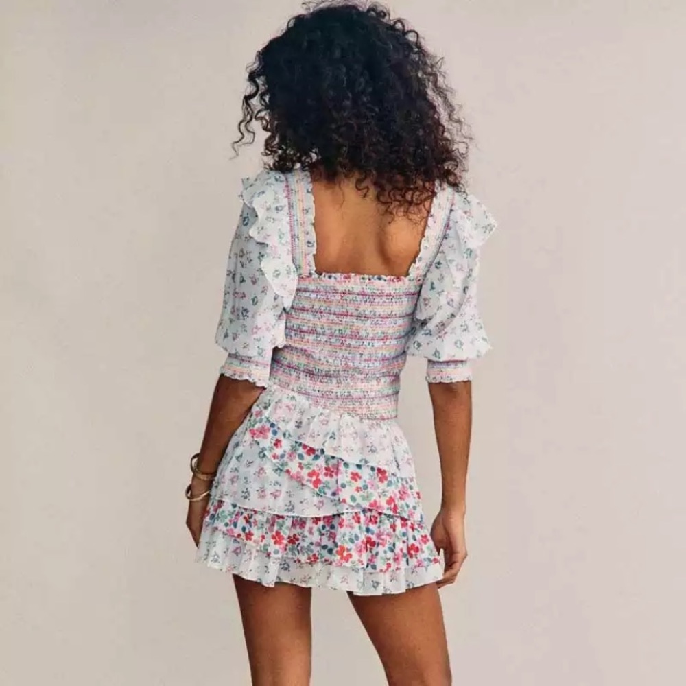 SOLD OUT CLEARANCE Floral Chiffon Tiered Smocked Bodice Mini Dress - Picture 3 of 4
